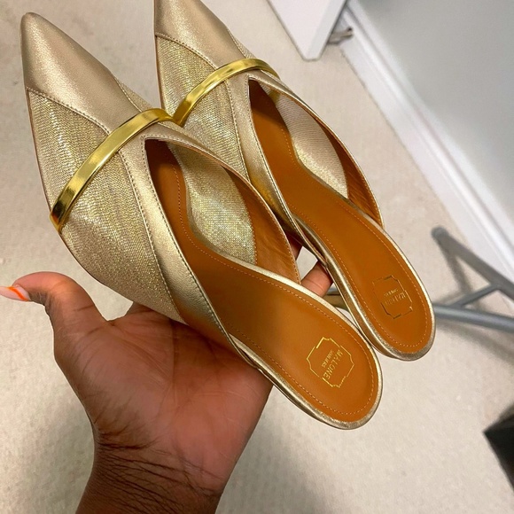 MALONE SOULIERS GOLD  MESH AND METALLIC MULES - Picture 1 of 10